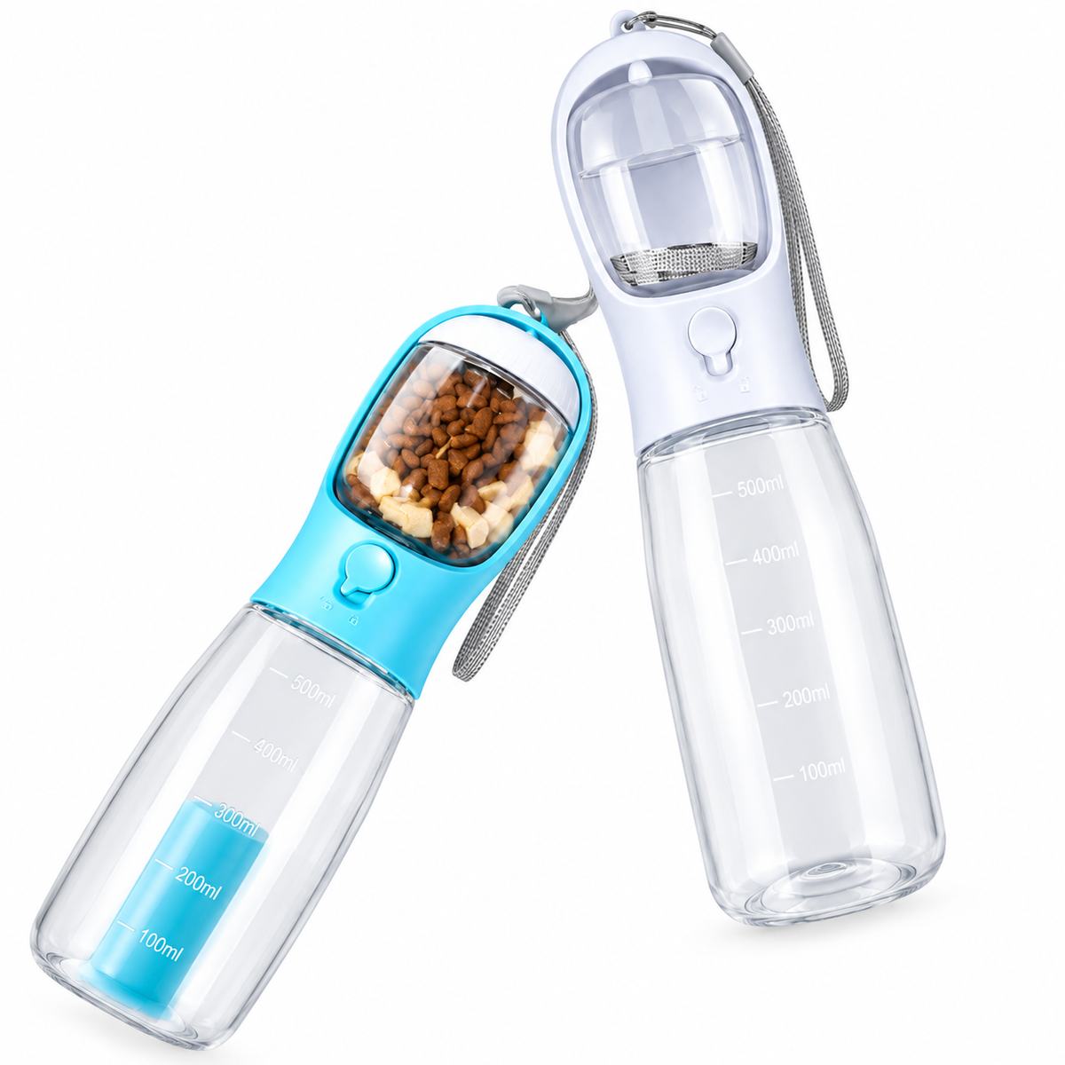 Garrafa de água portátil para cão ou gato, comedouro e dispensador de fezes 3 em 1